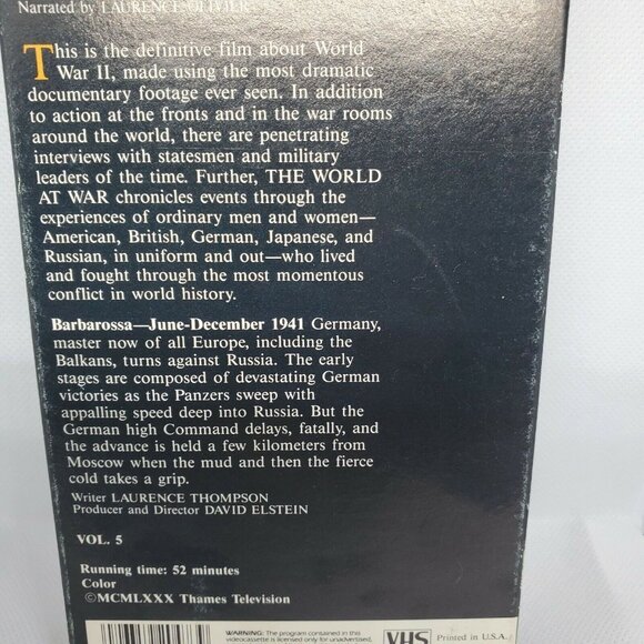 The World at War Barbarossa VHS 1941 Story Of WW2 Narrated By Laurence Olivier - Picture 4 of 6